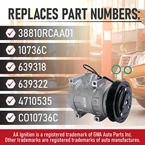 AA Ignition Automotive AC Compressor - Compatible with Acura & Honda Vehicles - MDX, TL, Accord, Odyssey, Pilot & Ridgeline - Replaces 38810RCAA01, 10736C, 639318 - HVAC Air Conditioning Compressor - Image 3