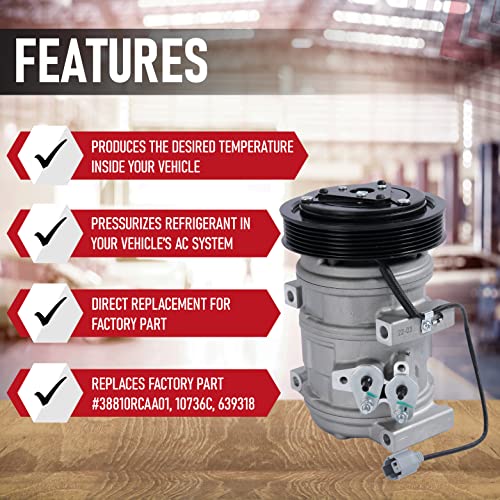 AA Ignition Automotive AC Compressor - Compatible with Acura & Honda Vehicles - MDX, TL, Accord, Odyssey, Pilot & Ridgeline - Replaces 38810RCAA01, 10736C, 639318 - HVAC Air Conditioning Compressor - Image 2