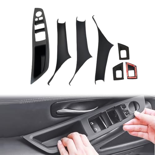 BJchiwu 7pcs No-Remove Interior Door Pull Handle Sticky Cover for BMW 5 Series F10/F11 520,523,525,528,530,535 (2010-2016) Fits Driver & Passenger Side Window Switch Armrest Panel (Black) - Image 1