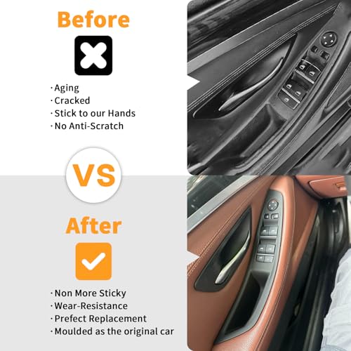 BJchiwu 7pcs No-Remove Interior Door Pull Handle Sticky Cover for BMW 5 Series F10/F11 520,523,525,528,530,535 (2010-2016) Fits Driver & Passenger Side Window Switch Armrest Panel (Black) - Image 2