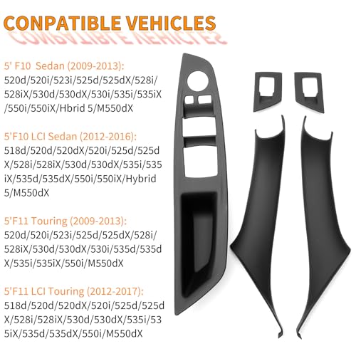 BJchiwu 7pcs No-Remove Interior Door Pull Handle Sticky Cover for BMW 5 Series F10/F11 520,523,525,528,530,535 (2010-2016) Fits Driver & Passenger Side Window Switch Armrest Panel (Black) - Image 5
