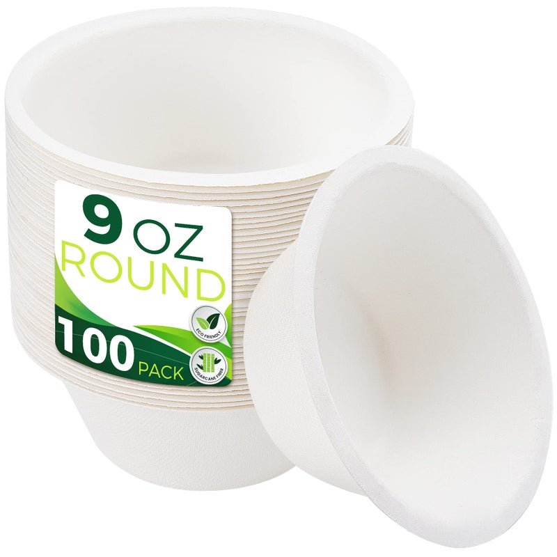 BIRCHIO 9oz Sample Paper Bowls [100-Pack]  Heavy Duty Disposable Bowls Perfect for Dip Sauce  Fruit and Snacks  100% Compostable Sample Bowls and Eco-Friendly Made from Bagasse - Image 1