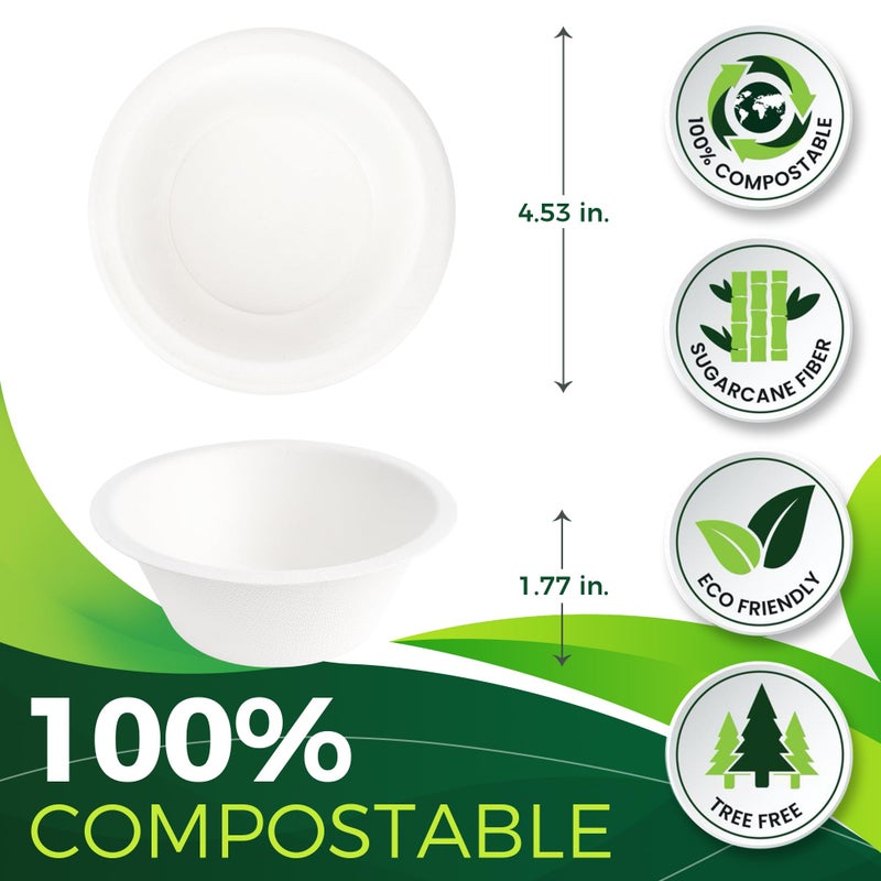 BIRCHIO 9oz Sample Paper Bowls [100-Pack]  Heavy Duty Disposable Bowls Perfect for Dip Sauce  Fruit and Snacks  100% Compostable Sample Bowls and Eco-Friendly Made from Bagasse - Image 2