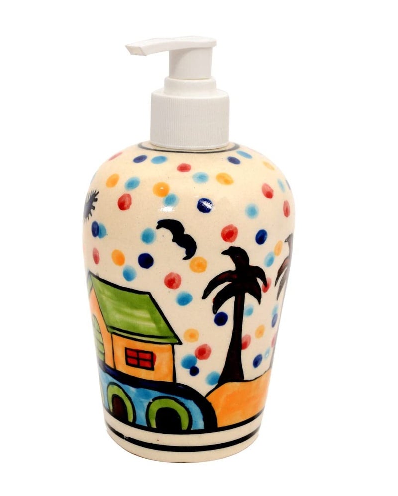 Skywalk Hand Painted Ceramic Liquid Soap Dispenser for Bathroom and Kitchen 250 Ml SWKA-1175 Multicolour