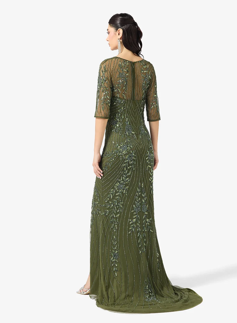 Namshi x Sweetheart Neckline Beaded Embellished Gown