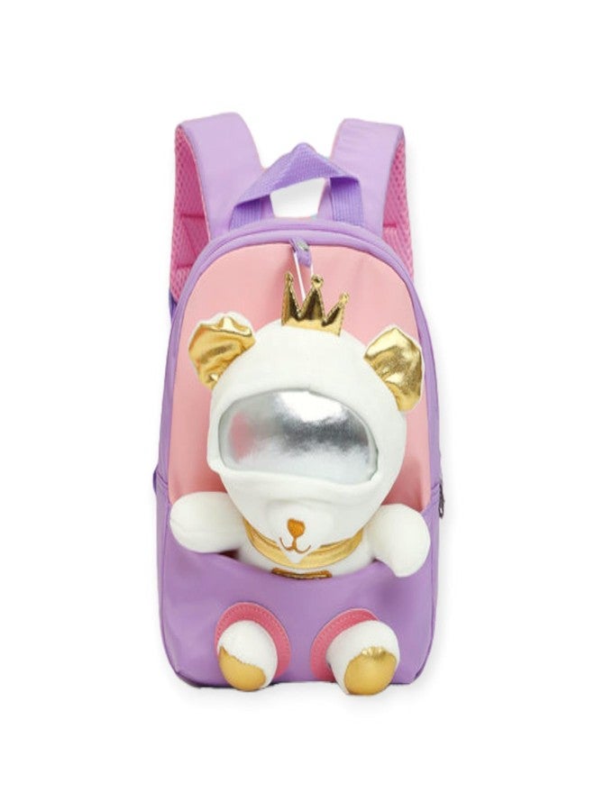 AGC Backpack With Cartoon Space Bear Stuffed Soft Toy (Detachable) Baby Kids for Girls & Boys Gift Backpacks for 3-5 Years Old Child (Small) (Pack Of 1) (Purple,Pink) - Image 1