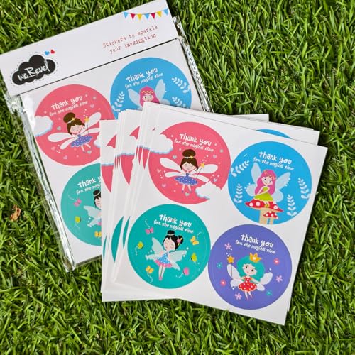 weRevel Fairy Theme Thank You for A Magical Time Party Stickers, 40 Count, 2 Inches, Round, 4 Unique Designs - Image 2