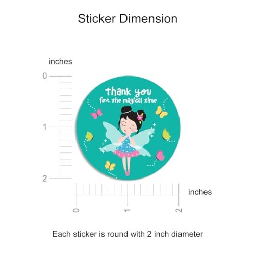weRevel Fairy Theme Thank You for A Magical Time Party Stickers, 40 Count, 2 Inches, Round, 4 Unique Designs - Image 4