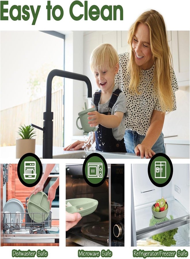COLBEX Premium Silicone Baby Feeding Set – BPA Free, Non-Slip Suction Bowl & Plate, Adjustable Bib, Spoon, Fork & Sippy Cup | Toddler Self Feeding Kit, 6+ Month (Green) - Image 5