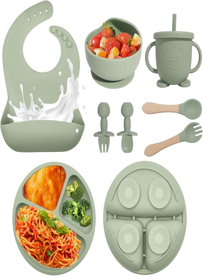 COLBEX Premium Silicone Baby Feeding Set – BPA Free, Non-Slip Suction Bowl & Plate, Adjustable Bib, Spoon, Fork & Sippy Cup | Toddler Self Feeding Kit, 6+ Month (Green) - Image 1