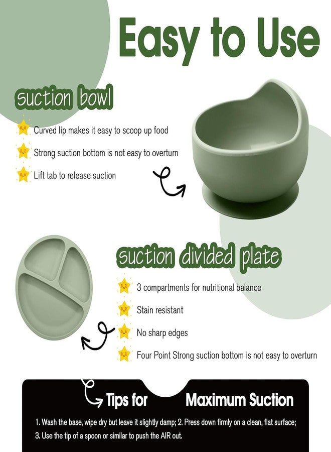 COLBEX Premium Silicone Baby Feeding Set – BPA Free, Non-Slip Suction Bowl & Plate, Adjustable Bib, Spoon, Fork & Sippy Cup | Toddler Self Feeding Kit, 6+ Month (Green) - Image 4