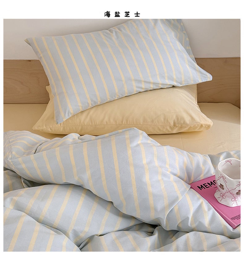 Candy Pink Grid Bedding Set - 4 Pieces, Soft & Skin-Friendly, All-Season Pattern - Image 4