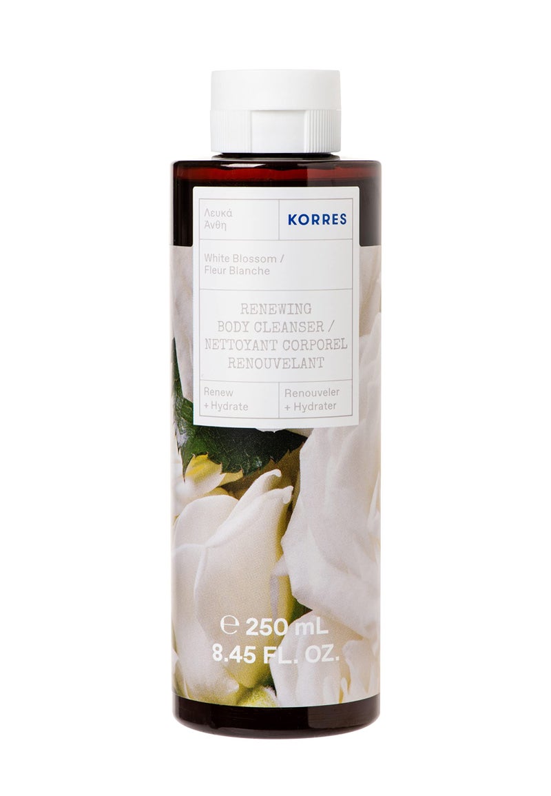 KORRES Renewing Body Cleanser, White Blossom Aroma, Foaming Shower Gel for Women & Men with Greek Botanicals, Gentle Body Wash to Cleanse & Hydrate, Vegan & Cruelty Free, Made in Greece, 8.45 Fl Oz