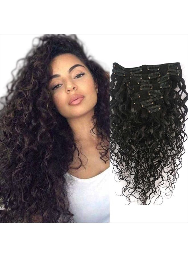 Doren Deep Curly Clip In Human Hair Extensions for Women 8Pcs 20Clips 120g Brazilian Remy Wavy Curly Hair Natural Color 24 Inches - Image 1