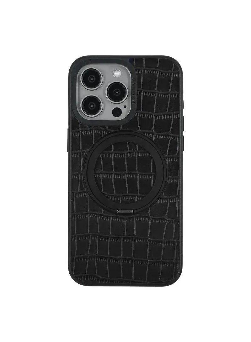 A-CASE Javan Pro Series Genuine Leather Hard PC cover material Compatible with iPhone 15 Pro Max Kickstand foldable holder - Black  - Image 3