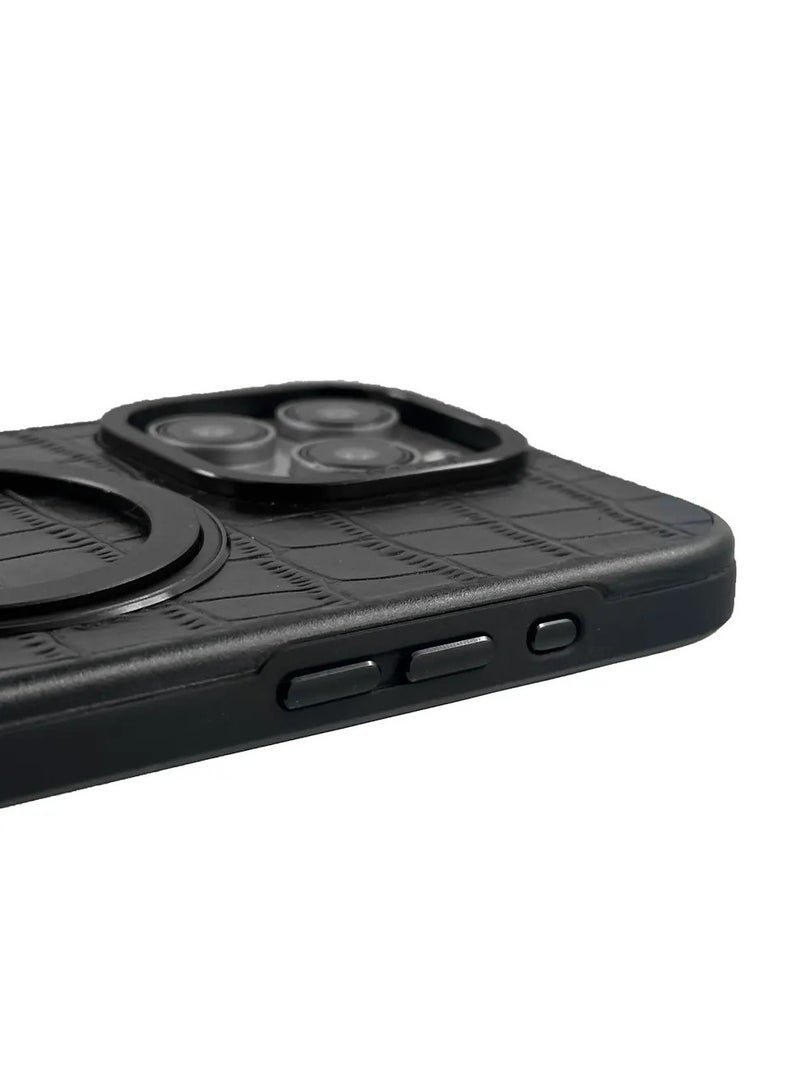 A-CASE Javan Pro Series Genuine Leather Hard PC cover material Compatible with iPhone 15 Pro Max Kickstand foldable holder - Black  - Image 5