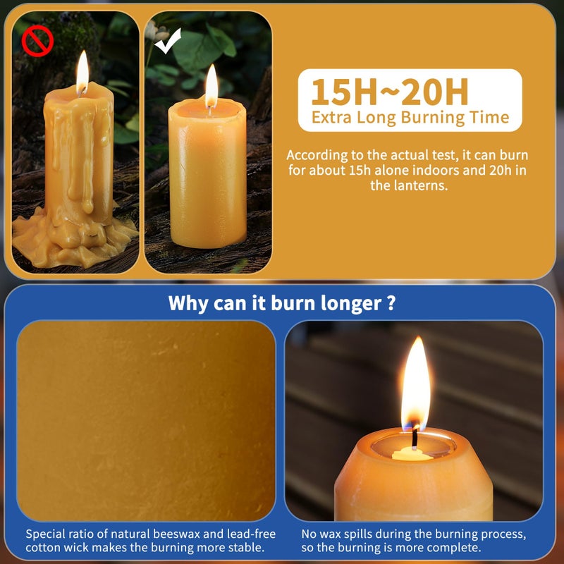 NOMFIX 20Pack 15H+ Natural Beeswax Candles Emergency Long Burning [18H+ Inside Candle Lanterns], 3â€œ Small Bees Wax Pillar Candle Bulk, Survival Candles for Power Outage, Camping, Hurricane - Image 4