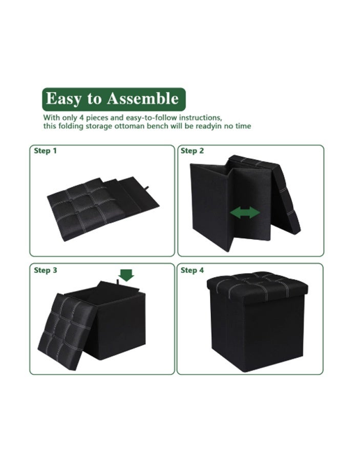 FUMES Foldable Ottoman Storage Black Leather Look Seat with Padded Lid and Hidden Compartment  - Image 2