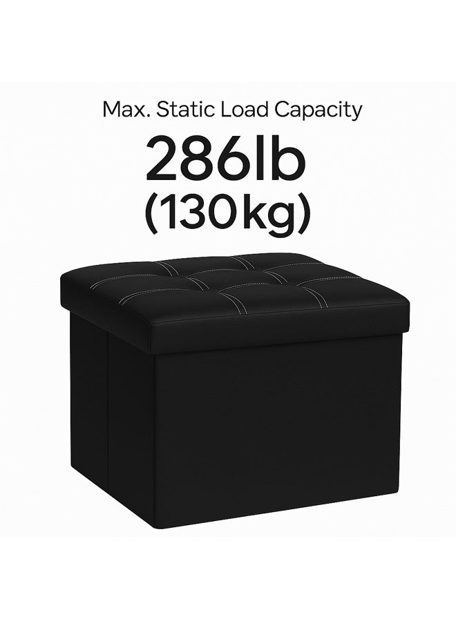 FUMES Foldable Ottoman Storage Black Leather Look Seat with Padded Lid and Hidden Compartment  - Image 4