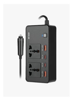 GREEN LION Green Lion GC-200 Car Inverter PD 24W Charging / 2 Universal Sockets / QC 3 Charging / 2 USB-A Ports / Flame Retardant - Black  - Image 1
