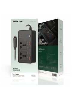 GREEN LION Green Lion GC-200 Car Inverter PD 24W Charging / 2 Universal Sockets / QC 3 Charging / 2 USB-A Ports / Flame Retardant - Black  - Image 3