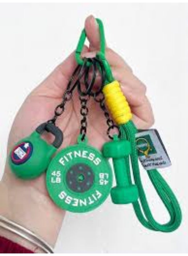 Multifunctional sports keychain featuring gym equipment and motivational designs (Green) - Image 1