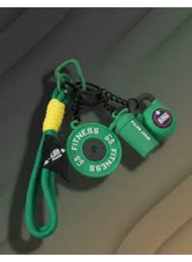 Multifunctional sports keychain featuring gym equipment and motivational designs (Green) - Image 4