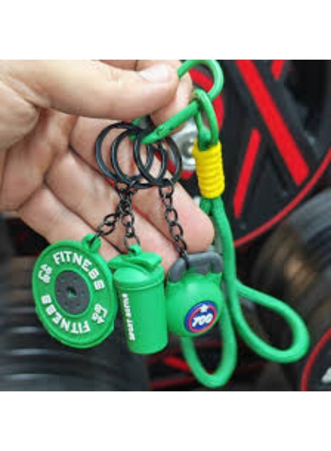 Multifunctional sports keychain featuring gym equipment and motivational designs (Green) - Image 2