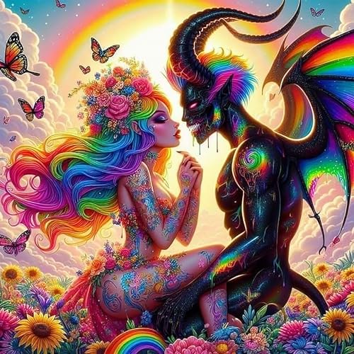 ijbnhd Diamond Art Kits for Adults, 5D Angel and Devil Diamond Painting Kits for Adults, DIY Full Drill Angel Gem Art Crystal Rhinestone for Wall Home Decor 14X14inch - Image 1