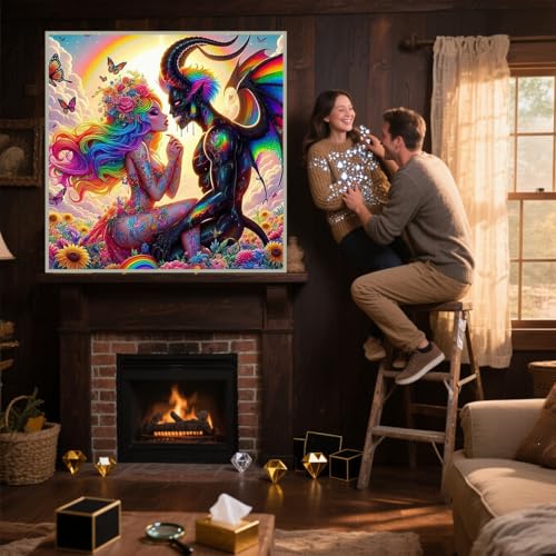 ijbnhd Diamond Art Kits for Adults, 5D Angel and Devil Diamond Painting Kits for Adults, DIY Full Drill Angel Gem Art Crystal Rhinestone for Wall Home Decor 14X14inch - Image 3