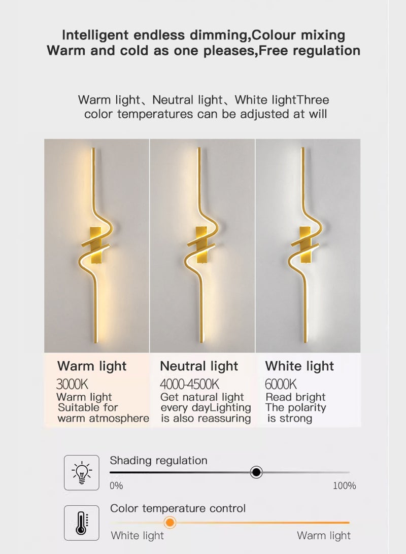 LOOPITYS Wall lamp, bracket lamp (120cm, gold, right side, three color temperature adjustable from 3000K to 6000K) LED wall lamp, simple bedroom bedside wall lamp, living room TV sofa home decoration background wall lamp - Image 4