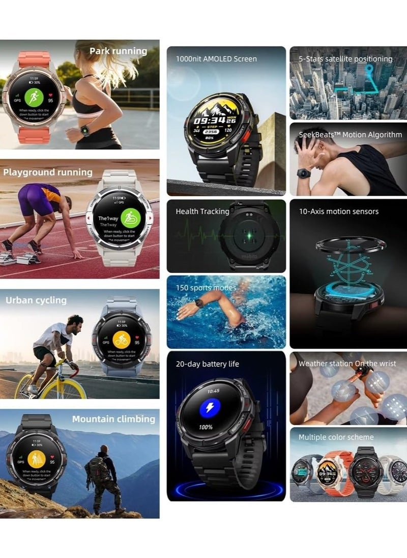 Mibro - GS Active Smartwatch 1.3 Inch AMOLED Display GPS Global Positioning System 10 Axis Motion Senor Seek Beats Seek Beats Exercise Algorithm 24-Hour Health Management Dual Strap (white) - Image 1