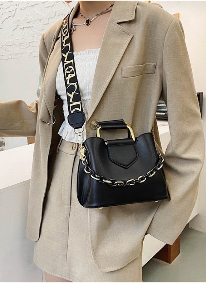 WAOKN - Women's Stylish Three-tier Shoulder Bag, Ladies Simple Chain Tote Bag Handbag Clutch Bag Carrying Bag, Textured Decoration Commuter Crossbody Bag Sling Bag Side Bag(Black) - Image 1