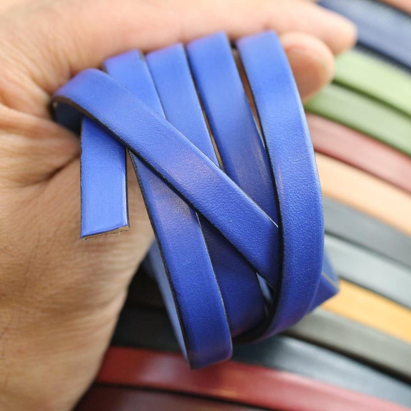 Aezzo Flat Genuine Leather Cord for Bracelet Making 3/8 in. - Real Leather Strip for Jewelry, Keychain, DIY Craft Making, Watch Band, Purse Strap, 1.1 Yard (Royal Blue) - Image 1