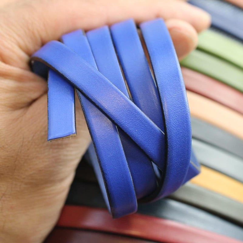 Aezzo Flat Genuine Leather Cord for Bracelet Making 3/8 in. - Real Leather Strip for Jewelry, Keychain, DIY Craft Making, Watch Band, Purse Strap, 1.1 Yard (Royal Blue) - Image 3