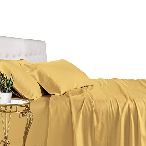 Royal Tradition Viscose from Bamboo Bed Sheets, King, Solid Gold, Super Soft and Cool 4PC Sheet Set - Image 1