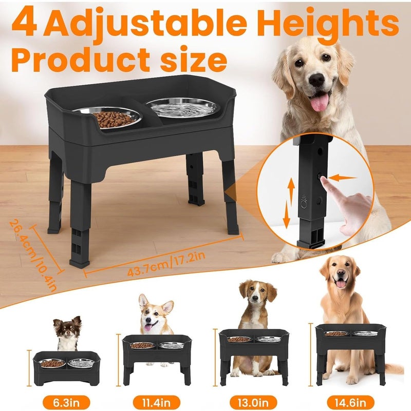 L&E Global flexible sizing options 3-in-1 Elevated Dog Bowls Mess Proof Raised Slow Feeder Dog Bowls, 4 Height Adjustable Bowl Stand Licking Plate with 2 56oz Stainless Steel Dog Food Bowls for Small Medium Large Dogs Pets Cross-location transit friendly build - Image 5