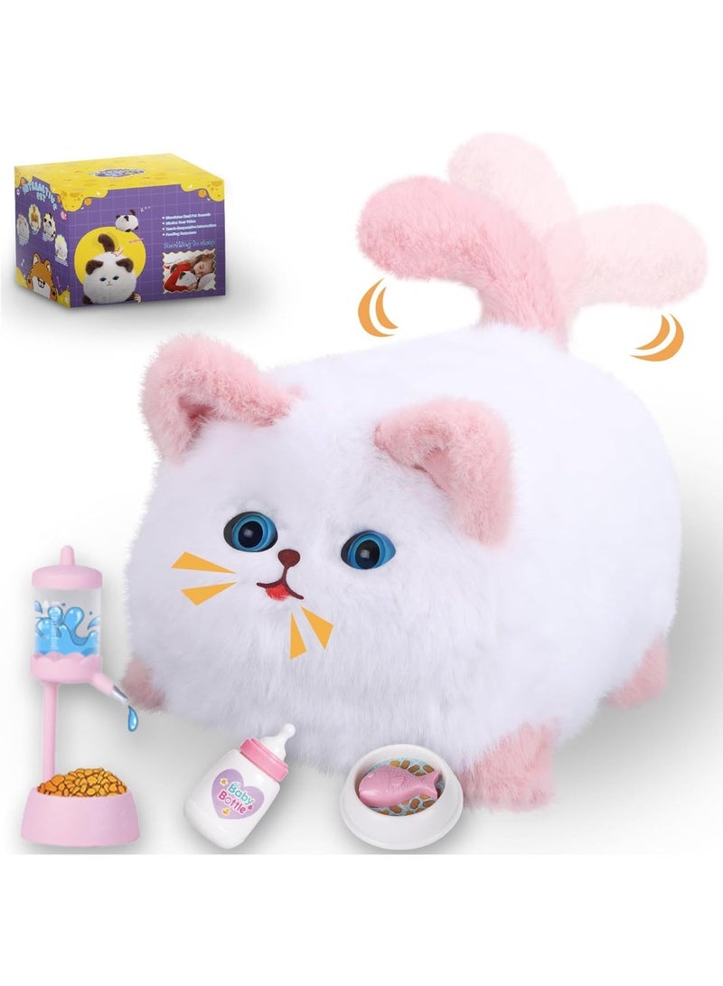 Jimate Interactive Cat Toys for Kids Aged 3-7, Plush Toy Cat That Meows, Blink and Talk, Children's Toy Cat with Pet Waterer, Milk Bottle and Pet Bowl, Creative for Boys and Girls - Image 1