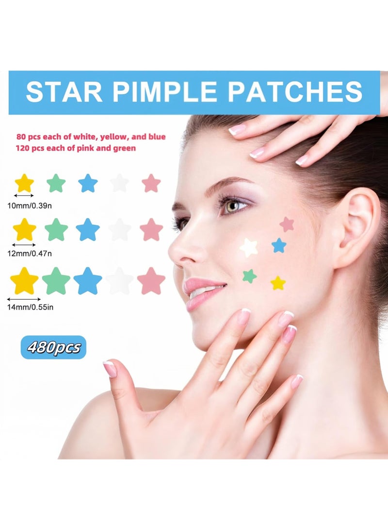 Star Pimple Patches for Face Acne Patches - Star Shape, Acne Patches 5 Colors 3 Sizes 480 Count, Mighty Pimple Patches Cute Pimple Stickers for Blemish Protection tools Kit - Image 2
