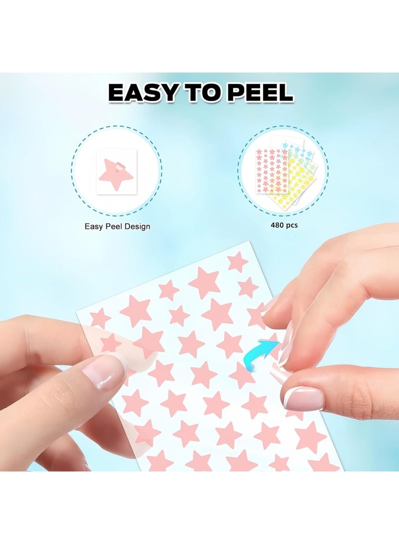 Star Pimple Patches for Face Acne Patches - Star Shape, Acne Patches 5 Colors 3 Sizes 480 Count, Mighty Pimple Patches Cute Pimple Stickers for Blemish Protection tools Kit - Image 4