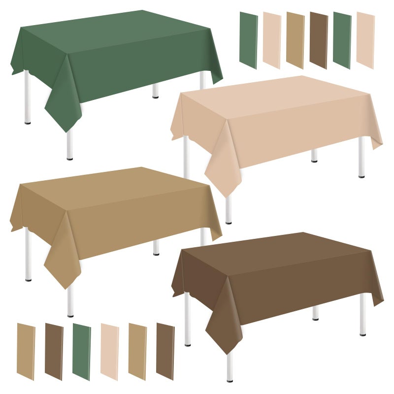 Whaline 12Pcs Woodland Themed Plastic Tablecloth Rectangle Table Cover Sage Green Brown Waterproof Table Cloth for Forest Party Decoration Supplies, 54 x 108 Inch - Image 1