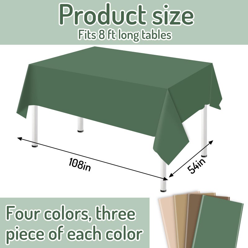 Whaline 12Pcs Woodland Themed Plastic Tablecloth Rectangle Table Cover Sage Green Brown Waterproof Table Cloth for Forest Party Decoration Supplies, 54 x 108 Inch - Image 2