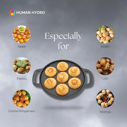 Human Hydro Pre-Seasoned Cast Iron Paniyaram Pan (7-Pit) with Wooden Spatula | Naturally Nonstick, Induction & Gas Compatible | Heavy-Duty Cookware for Paddu, Appam, Kuzhi Paniyaram & More - Image 4