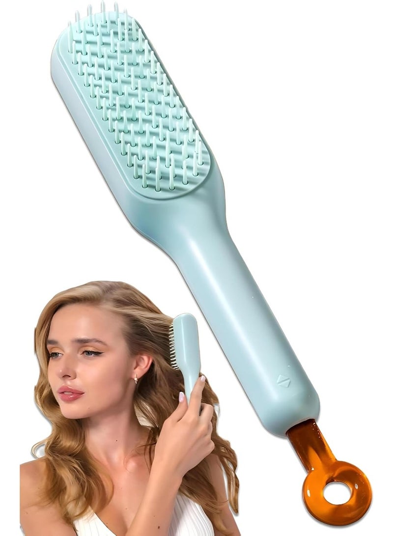 Innovative self-cleaning hairbrush with a lifting rotating design – practical anti-static styling comb with scalp massage – easily detangles and smooths hair – comfortable for daily use by women – multi-colored - Image 1