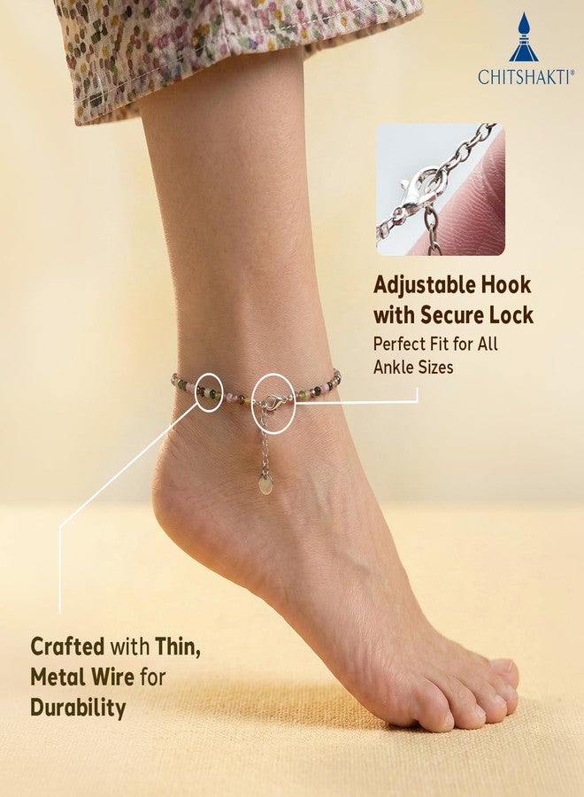 Chitshakti Multi Tourmaline Beads Anklet- 2mm | Natural Multi Tourmaline Crystal Anklet for Protection, Positivity & Balance | Healing Stone Spiritual Jewellery | Adjustable Gift for Women - Image 4