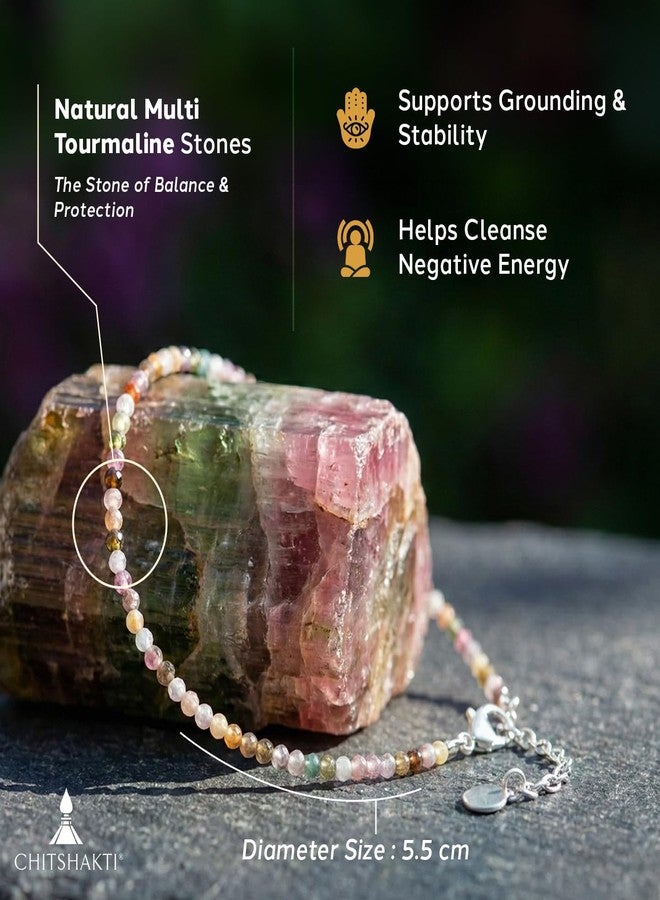 Chitshakti Multi Tourmaline Beads Anklet- 2mm | Natural Multi Tourmaline Crystal Anklet for Protection, Positivity & Balance | Healing Stone Spiritual Jewellery | Adjustable Gift for Women - Image 3