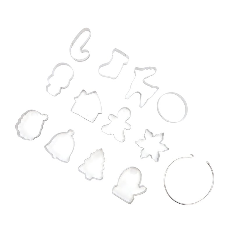 12pcs Christmas Cookie Cutters Christmas Theme Quick Release Stainless Steel Cookie Cutters Silver with Storage Rings for Cake - Image 1