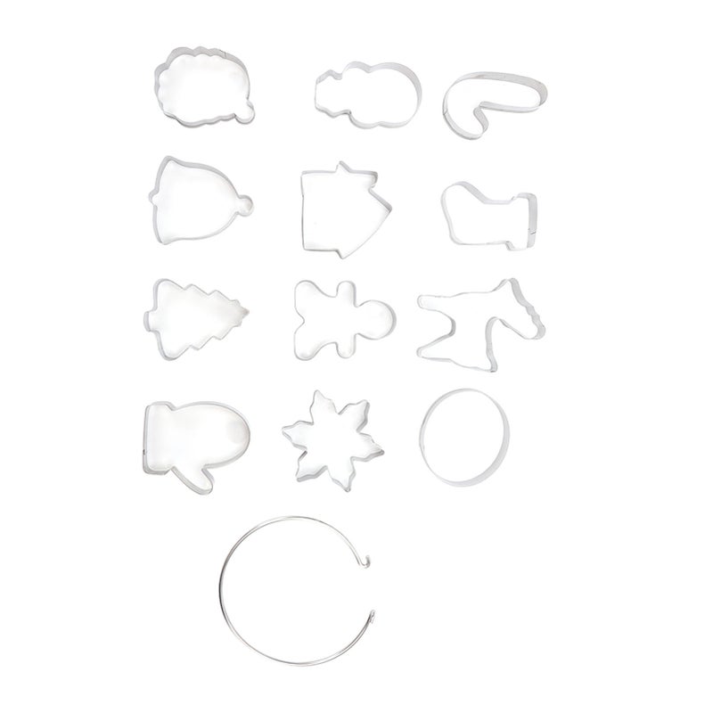 12pcs Christmas Cookie Cutters Christmas Theme Quick Release Stainless Steel Cookie Cutters Silver with Storage Rings for Cake - Image 4