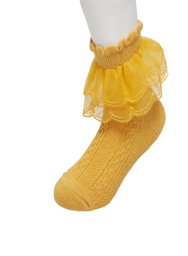 Neska Moda Girl's 2 to 3 Years Frill Lace Cotton Ankle Socks (Yellow)-SK1329 - Image 1
