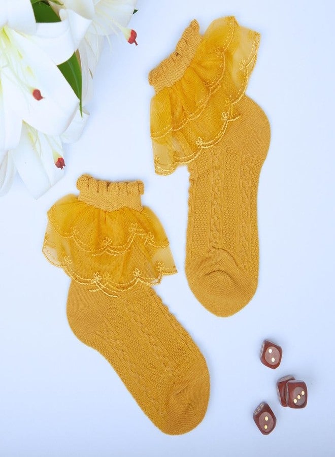 Neska Moda Girl's 2 to 3 Years Frill Lace Cotton Ankle Socks (Yellow)-SK1329 - Image 4